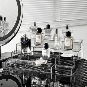 กล่องเก็บเครื่องสำอางพลาสติกใส 4 ใน 1 ออแกไนเซอร์หลายชั้นสำหรับแต่งหน้าน้ำหอมลิปสติกชั้นวางของตั้งโต๊ะขาตั้งโชว์แบบโปร่งใส - Product Image 1