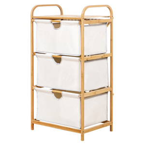 Bamboo <b>Storage</b> Cart With <b>3</b> Fabric <b>Bins</b> 4 Tier Freestanding Organizer For Bathroom Bedroom Living Room - Product Image 5