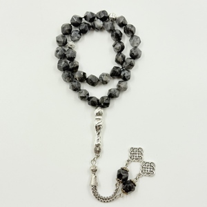 ลูกประคำมุสลิม 10 มม., 33 เม็ดหินดำประกาย, สร้อยข้อมืออิสลาม, มิสบาฮ์สำหรับใส่อาบน้ำ, สรรเสริญพระอัลเลาะห์, ติชบีฮะฮ์, สายประคำ - Product Image 3
