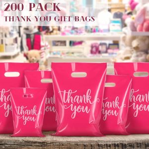 Pink Thank You Plastic <b>Bags</b> With Die Cut Handles 3 Sizes Bulk Retail Grocery Gift <b>Bags</b> - Product Image 6