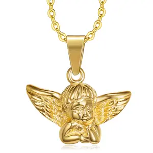 Nickle free jewelry guardian angel baby necklace stainless steel angel wing charm pendant