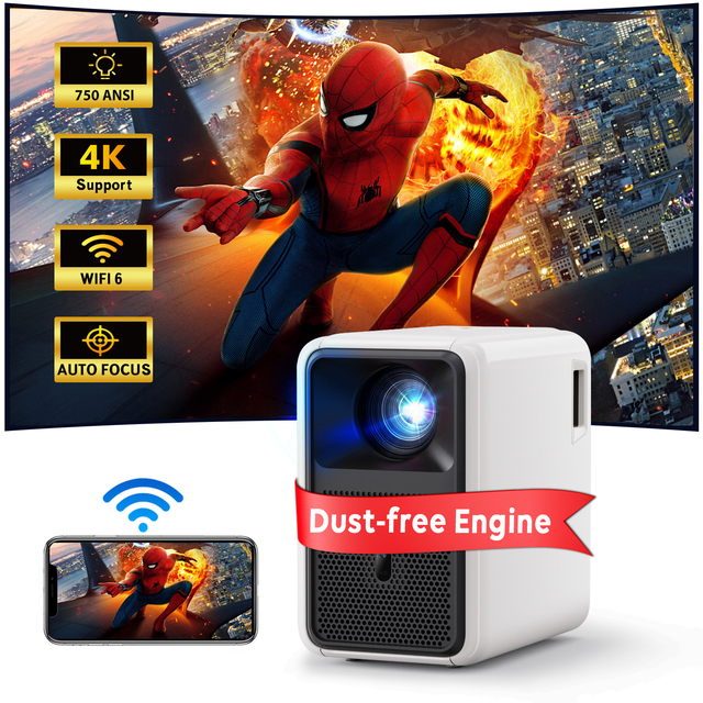 Mini Projector 5G WiFi for Native 1080P 4K Supported Built-in Speakers Portable Home Theater for Phone/Laptop/TV Stick