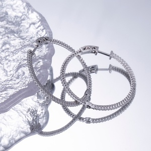 Joyería Messi, Joyería de Diamantes MSE-581, Aretes de Aro de Oro Blanco Sólido de 14K con Diamantes de Laboratorio, Regalo para Niña - Product Image 3