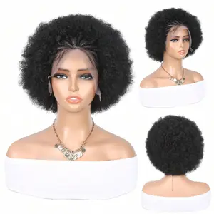 New Fashion 13*4 Full Lace Front Africa Wig High Density Natural Black Afro Kinky Curly Land Furrow Wool Roll Explosive Hair