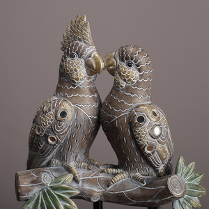 Adornos de Resina de Loros Estilo Americano, 2 Piezas, Decoración Tradicional para Sala de Estar, Diseño de Follaje - Product Image 2