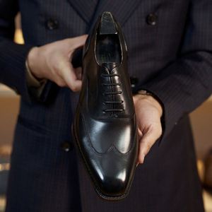 Chaussures Oxford en cuir véritable de qualité supérieure à bout carré pour hommes, classiques, formelles, pour les affaires, les mariages, respirantes, antidérapantes, légères - Product Image 3