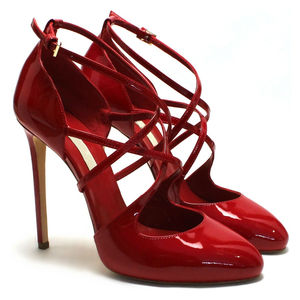 लक्जरी सुरुचिपूर्ण कारखाना प्रत्यक्ष महिला लाल पेटेंट चमड़े के पम्प स्ट्रैपी टेसी पैर की अंगुली उच्च एड़ी कस्टम लोगो कार्यालय पार्टी थोक - Product Image 2