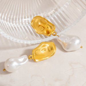 ต่างหูมุกทรงหยดน้ำ สีทอง ดีไซน์เปลือกหอย เครื่องประดับสำหรับผู้หญิงใส่ทุกวัน EH11142 - Product Image 3