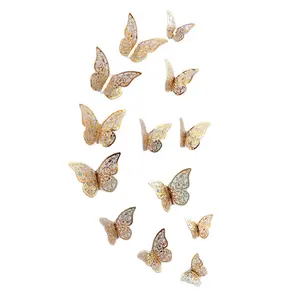 Atacado Coastal Style 3D redonda Borboleta Wall Sticker Metallic Feel com Spring Format para o Natal Home Wall Decor