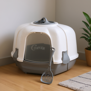 Arenero esquinero para gatos 60x43x52 cm gris claro granito con pala - Product Image 3