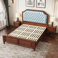 Lit en bois massif de style américain vintage, lit double de 1,8 m, capitonné, style minimaliste européen, chambre principale, lit grand style antique