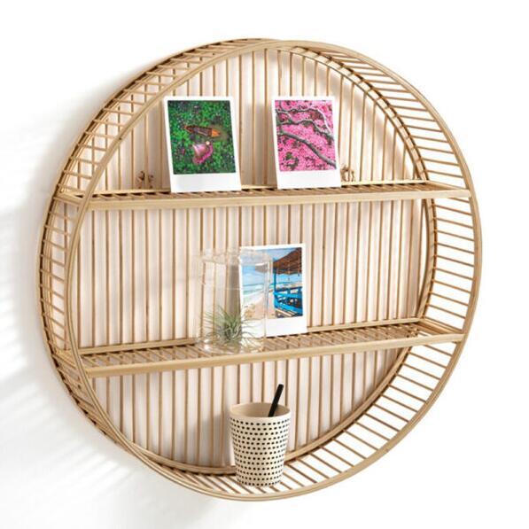 Bamboo Wall Shelf Hanging Round Display Furniture Rack