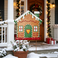 Décoration de jardin en fer forgé « Biscuit de Noël » avec chapeau de Père Noël, antirouille, pour porte d'entrée de ferme ou patio