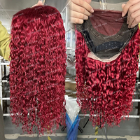 Perruque bouclée en cheveux naturels bruts, ondulée, densité 200, rouge bordeaux 99j, avec dentelle frontale HD transparente 13x6 sans colle, pour femmes noires, vente en gros