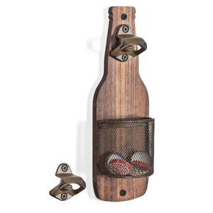 Ouvre-bouteille mural avec récupérateur de bouchons pour la décoration de cuisine ou de bar, design rétro en bois coloré - Product Image 5