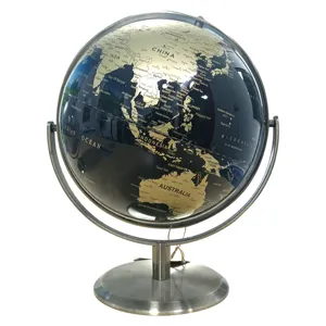 Peta Dunia Emas dan Hitam dengan Dasar Logam Berputar 720 Derajat untuk Bola Dunia Geografis Mainan Hadiah Pendidikan