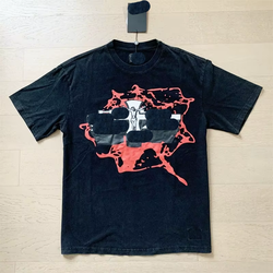 เสื้อยืดแขนสั้นแฟชั่นลำลองผู้ชาย ผ้าฝ้าย 100% 260 กรัม พิมพ์ลายดาวนรกสไตล์วินเทจสวยงาม แบบถัก - Product Image 2