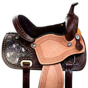 Selle de cheval de rodéo artisanale en cuir véritable Western DD de qualité supérieure, légère et confortable pour la performance de barrel racing - Product Image 1