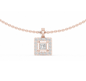 Collar Geométrico Plateado con Colgante de Diamante Natural Cuadrado Estilo Art Deco, Corte Princesa, Halo, Joyería Fina, Regalo - Product Image 3