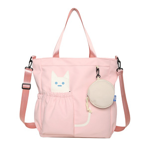 Pink Canvas Shoulder Bag With Cat Pocket 20-35L Water Resistant School Tote For Women Students - Product Image 5