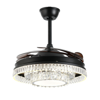 Ventilador de techo LED de lujo moderno de 48 pulgadas, luz de cristal negro, Metal mate, decoración inteligente para el hogar, fuente de CA, Control remoto, la mejor sala de estar