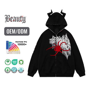 Sweat à Capuche Personnalisé Fin Homme avec Double Fermeture Éclair, Noir, en Coton Spandex, Motif Tie Dye Couverture, et Strass - Product Image 1