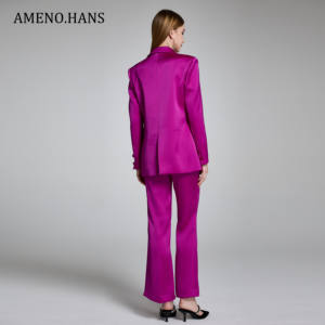 Vente en gros populaire bureau dames femmes d'affaires <span class=keywords><strong>violet</strong></span> boutons simples costume Blazer <span class=keywords><strong>pantalon</strong></span> ensemble deux pièces - Product Image 2