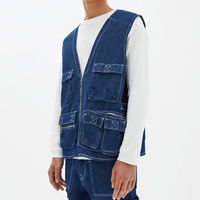 Veste utilitaire décontractée à logo personnalisé de haute qualité, très vendue, avec plusieurs poches, fermeture éclair, débardeur en denim pour hommes