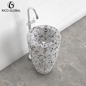 Lavabo de Pedestal de Terrazo Minimalista Moderno, Formas y Colores Personalizados, Lavabo de Baño con Acabado Mate, Hecho de Piedra Natural para Hoteles - Product Image 2