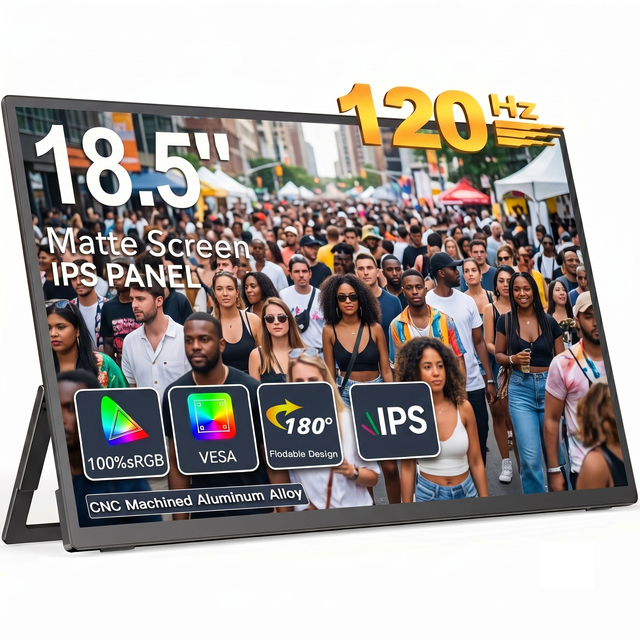 18.5 Inch Portable Gaming Monitor 120Hz 1080P FHD IPS LCD Built-in Speaker HDR Secondary Display Laptop PC Phone VESA Mount