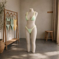 Fabricant de maillots de bain sur mesure, design froncé contrasté, coupe haute, ensemble bikini deux pièces pour femmes, maillot de bain