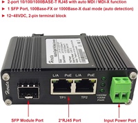 Convertisseur de média Ethernet industriel Gigabit POE+ 30W, boîtier en aluminium, 3 ports (2 RJ45, 1 SFP), prend en charge les modules SFP externes, 12~48V DC