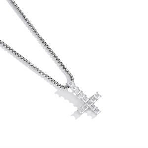 Playboi Carti Inverted <b>Cross</b> Princess Cut Diamond Pendant Necklace Men's Hip Hop Jewelry Everyday Wear Festivals - Product Image 3