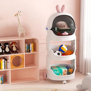 Chariot de rangement 4 niveaux en plastique PP style dessin animé avec roulettes, support pour jouets d'enfants, étagère mobile pour collations - Product Image 2
