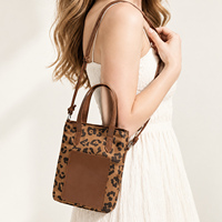 Sac bandoulière léopard en similicuir suédé, mini sac fourre-tout avec poignée, fermeture magnétique, style coquette vintage, vente en gros, cadeau