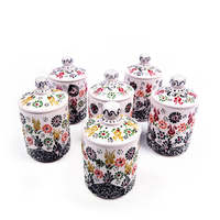 Ensemble de pots à épices en céramique avec couvercle Conteneur de stockage sûr pour les aliments Sucre d'épices décoratif Poterie Lot de 6 pots de cuisine uniques Cadeau décoratif