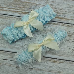Jarretière de mariage en ruban de satin bleu clair ensemble jarretière de mariée en dentelle <span class=keywords><strong>ivoire</strong></span> pour la décoration des jambes jarretelles élégantes ceinture - Product Image 2
