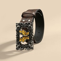 Ceintures de cowboy personnalisées, ceintures western, sangle en PU, motif floral pressé, boucle en alliage papillon, accessoire de taille vintage pour femme