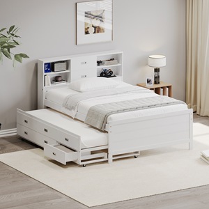 Lit de dortoir avec tiroirs de rangement et roulettes pour enfants et adolescents, pour une utilisation en chambre. - Product Image 1
