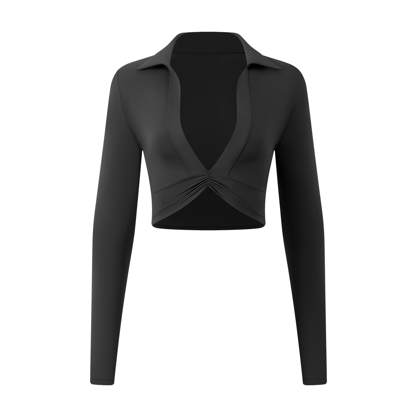 Sports Tops Women's Lapel Pleated Tight-fitting Thin Long-sleeved T-shirt Jacket Training Fitness Yoga Clothes