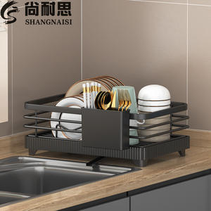 ชั้นวางจานในครัวแบบกำหนดเองได้ พร้อมถาดรองน้ำหยดแห้งเร็ว ชั้นวางแบบตาข่ายสี่เหลี่ยม ภาชนะใส่เครื่องปรุงรส สไตล์แลนด์มาร์ค - Product Image 3