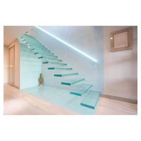 Bande de roulement en granit personnalisé concis garde-corps en verre escalier en porte-à-faux conception d'escaliers flottants modernes