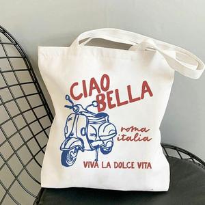 Bolsa de Tela con Estampado de Ciao <span class=keywords><strong>Bella</strong></span> <span class=keywords><strong>Roma</strong></span> Italia, Ideal para Uso Diario, Compras, Escuela y Viajes - Product Image 4