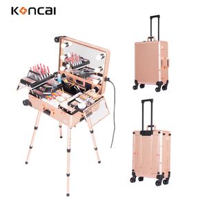 FAMA Certified Factory <strong>Professional</strong> Aluminum Fashion Open Durable <strong>Makeup</strong> Trolley <strong>Case</strong> with Stands KC-269 Rose Gold - Product Image 1