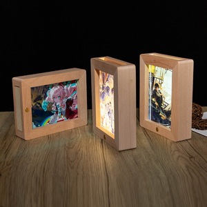 Cadre photo lumineux en bois massif, veilleuse LED rectangulaire en hêtre, décoration de table verticale pour la maison ou le bureau, cadeau - Product Image 2