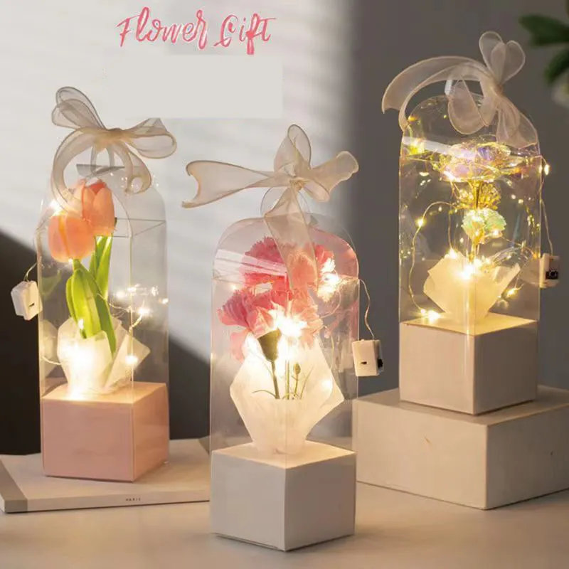 Hot Selling New Creative PVC Transparent Panorama Single Rose Package Lighthouse Hand Illustration Flower Package