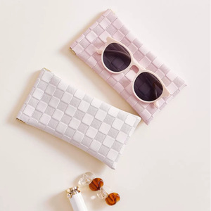 <b>Glasses</b> <b>Case</b> Rectangle Leather Snap On White Light Pink <b>For</b> Eyeglasses Storage Bag - Product Image 2