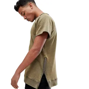 T-shirt manches Raglan pour homme, vêtement en tissu éponge français avec fermeture éclair sur le côté