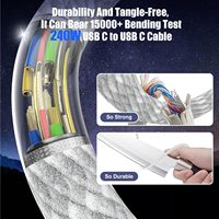 Câble USB C vers USB C 240W, charge rapide PD, type C vers type C, câble de charge tressé pour téléphone, tablette, ordinateur portable, 1M 2M