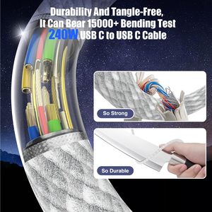 PD 240W Dual tipo C USB C a USB C cavo di ricarica rapida cavo dati intrecciato tipo C Multi cavo di ricarica 1/2M per il telefono 15/16/17 - Product Image 4